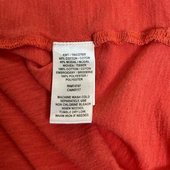 Natural Reflections Embroidered Shoulders Back Yoke Coral T Shirt Women Large - Picture 6 of 10